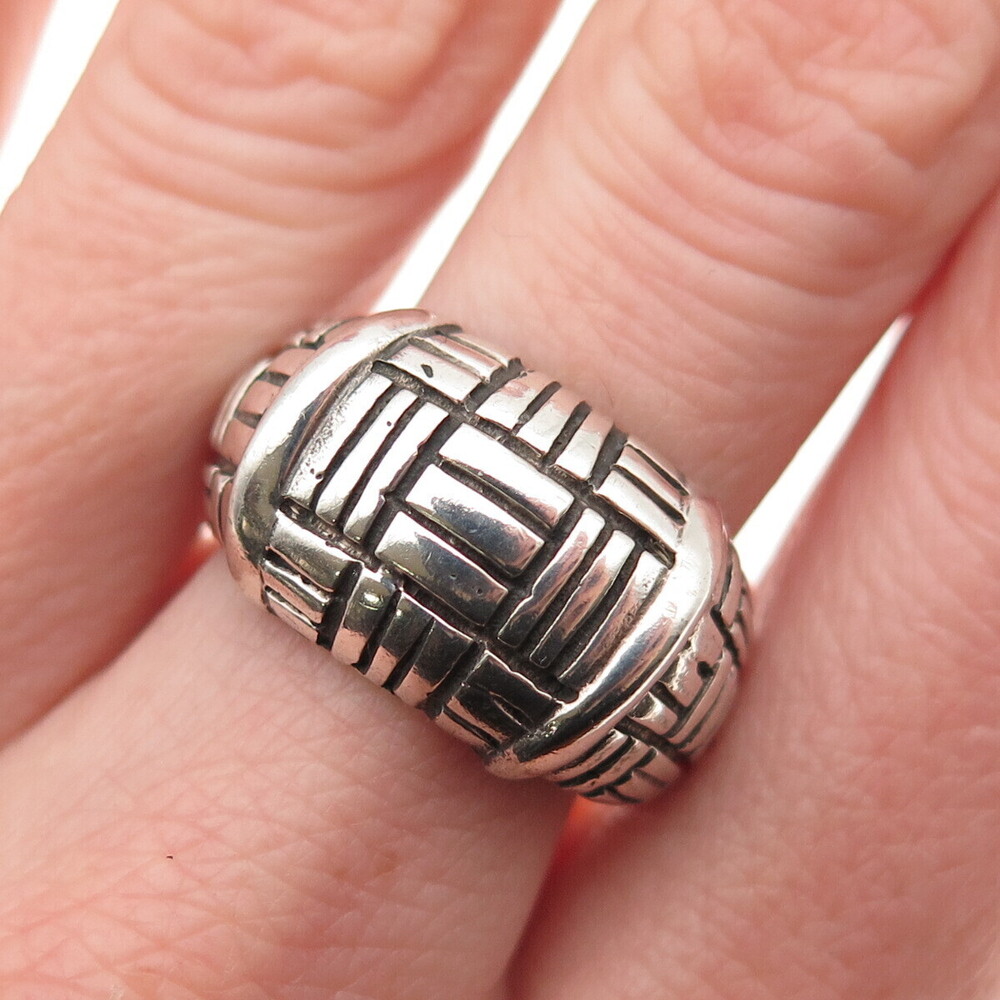 925 Sterling Silver Vintage Modernist Dome Oxidized Ring Size 8